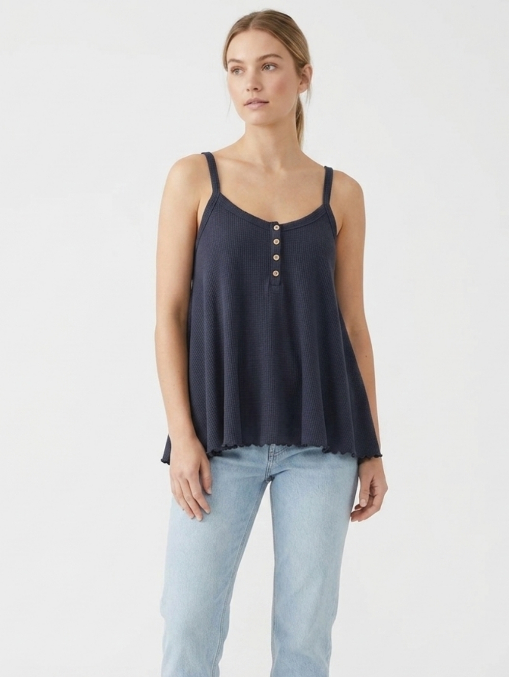 ​American Eagle Knit Henley Tank Top Lettuce Hem Grey Y2k Feminine
